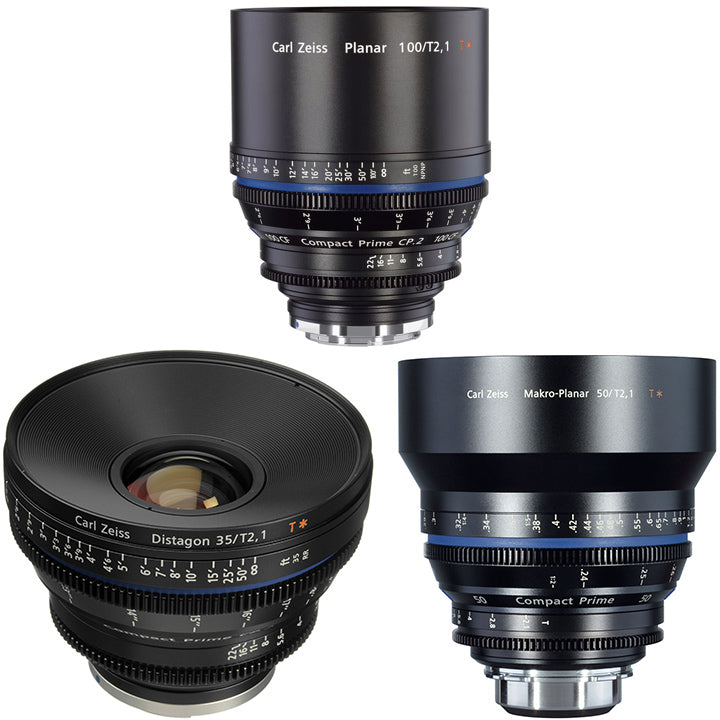 Bundle ZEISS Compact Prime 35mm, 50mm and 100mm CF Cine Lens (EF Mount